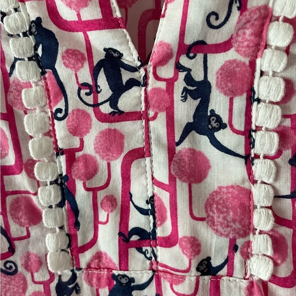 Talbots Pink & Blue Monkey Print Tunic Top 3/4 Sleeve Mandarin Collar Size 1XP - Picture 7 of 16